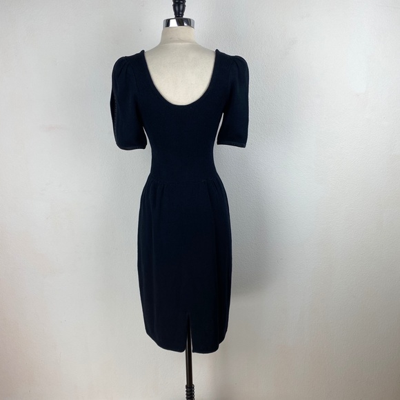 St. John Womens Basic Black Dress Small Marie Gray Knit Puff Sleeves - Picture 8 of 12